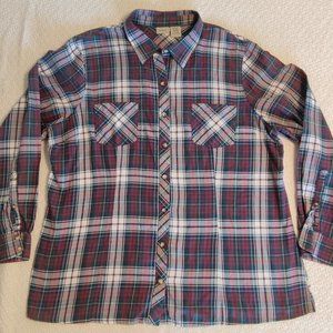 LL Bean Red & Green Plaid Button Down Shirt XL Cotton Long Sleeve